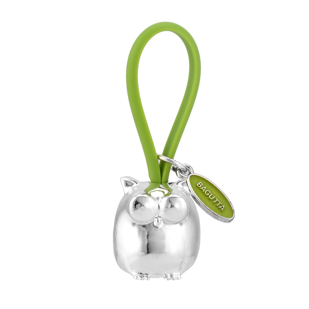 PORTACHIAVI GUFO ARGENTATO GANCIO IN SILICONE VERDE
